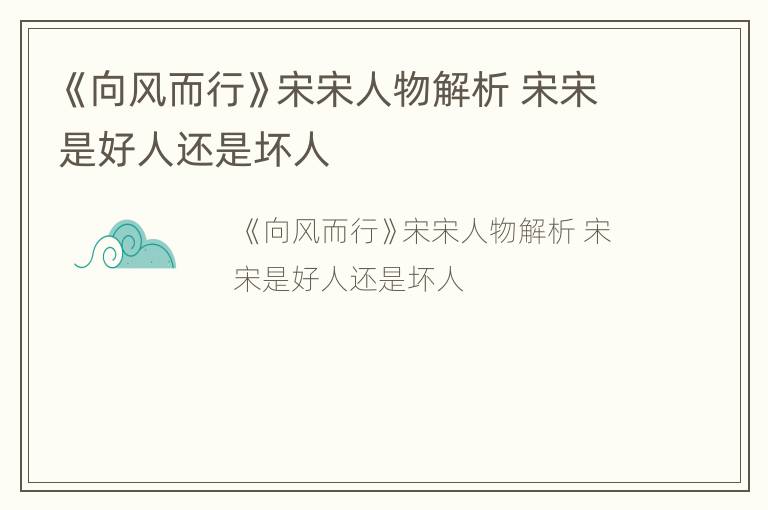 《向风而行》宋宋人物解析 宋宋是好人还是坏人