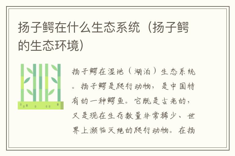 扬子鳄在什么生态系统（扬子鳄的生态环境）