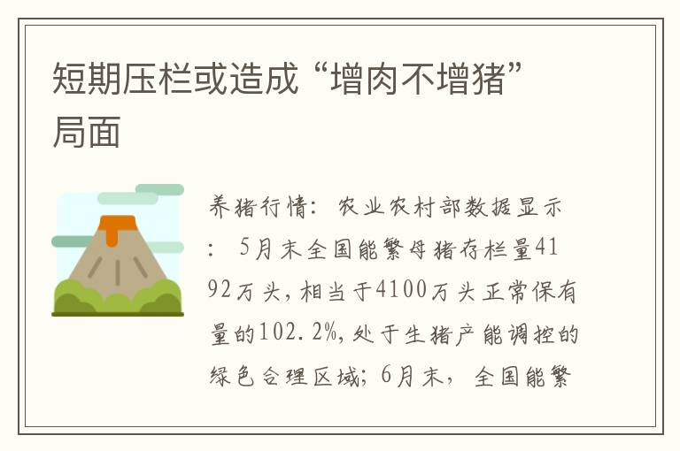 短期压栏或造成 “增肉不增猪”局面