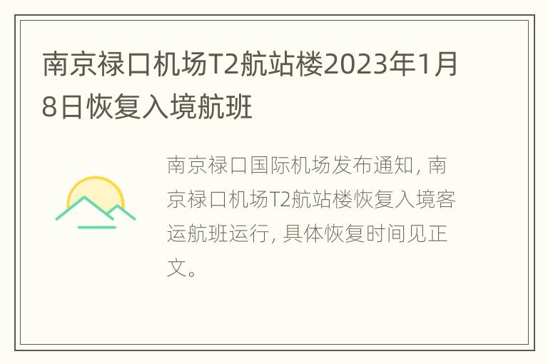 南京禄口机场T2航站楼2023年1月8日恢复入境航班
