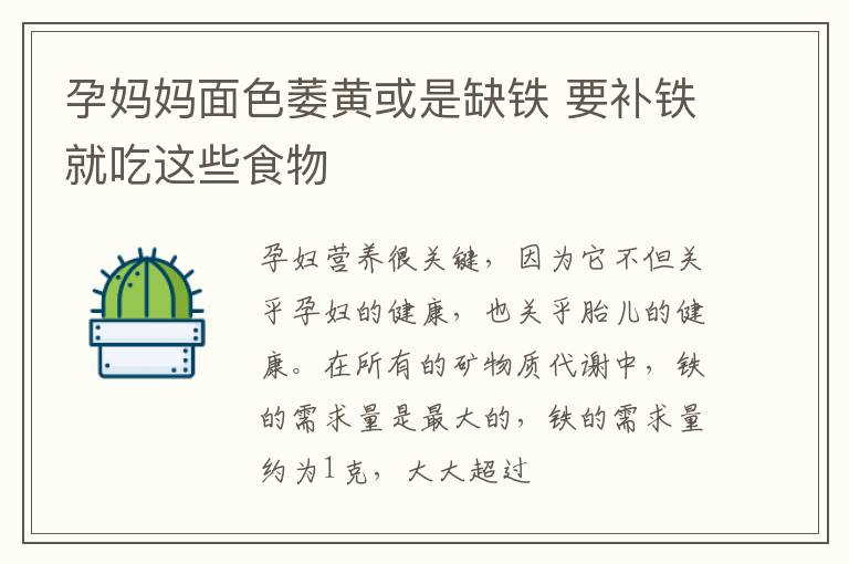 孕妈妈面色萎黄或是缺铁 要补铁就吃这些食物