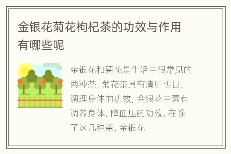 金银花菊花枸杞茶的功效与作用有哪些呢