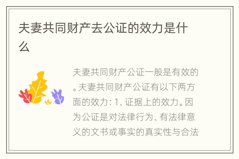 夫妻共同财产去公证的效力是什么