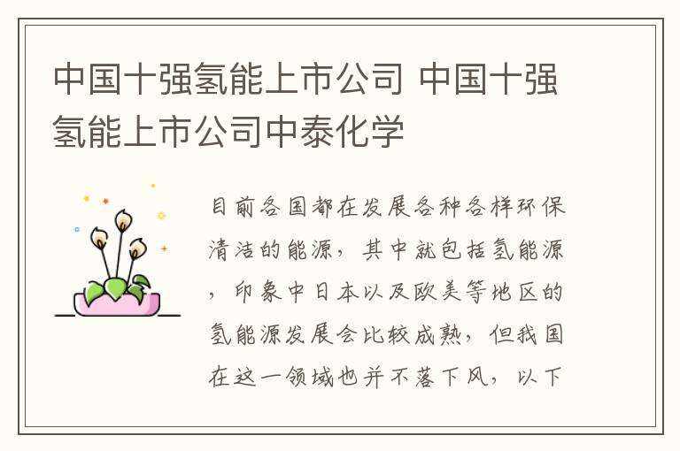 中国十强氢能上市公司 中国十强氢能上市公司中泰化学