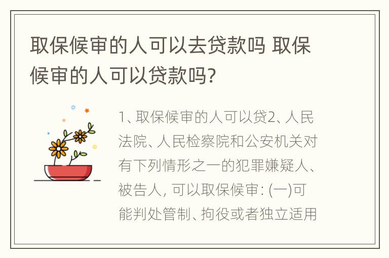 取保候审的人可以去贷款吗 取保候审的人可以贷款吗?
