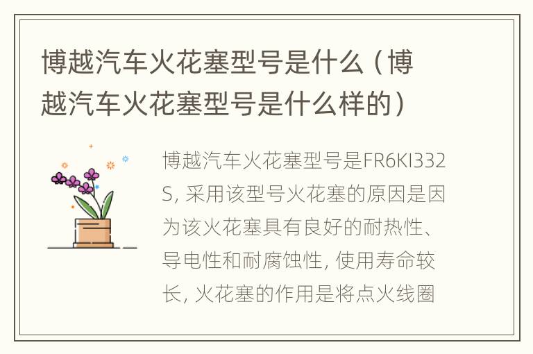 博越汽车火花塞型号是什么（博越汽车火花塞型号是什么样的）