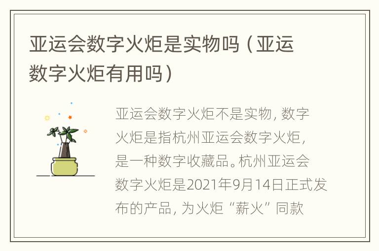 亚运会数字火炬是实物吗（亚运数字火炬有用吗）