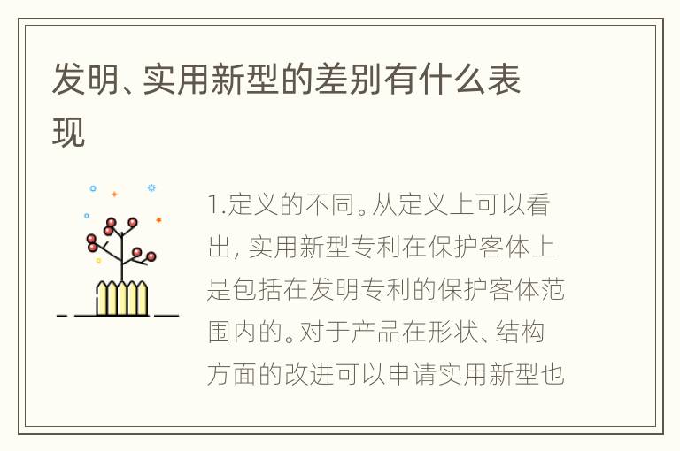 发明、实用新型的差别有什么表现