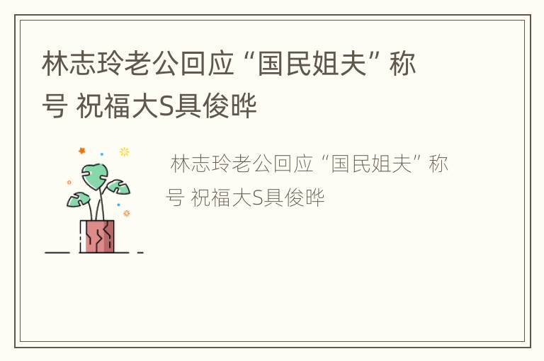 林志玲老公回应“国民姐夫”称号 祝福大S具俊晔