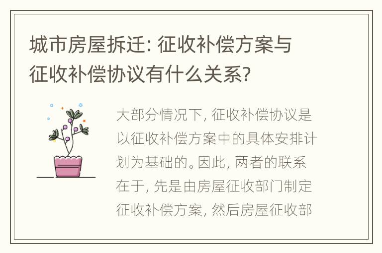 城市房屋拆迁：征收补偿方案与征收补偿协议有什么关系？