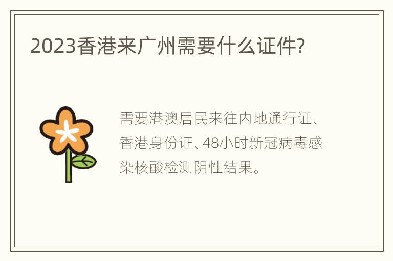 2023香港来广州需要什么证件？