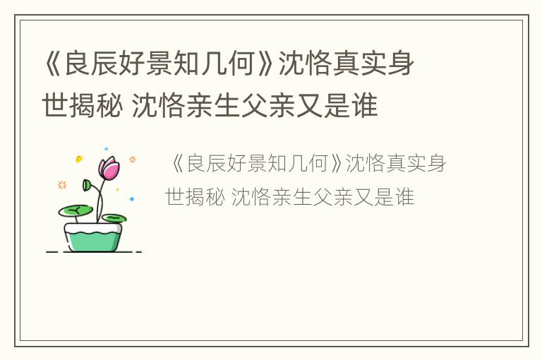 《良辰好景知几何》沈恪真实身世揭秘 沈恪亲生父亲又是谁