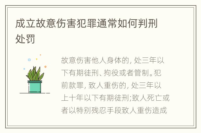 成立故意伤害犯罪通常如何判刑处罚