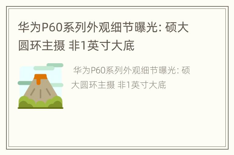 华为P60系列外观细节曝光：硕大圆环主摄 非1英寸大底