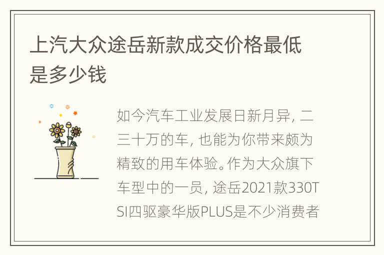 上汽大众途岳新款成交价格最低是多少钱