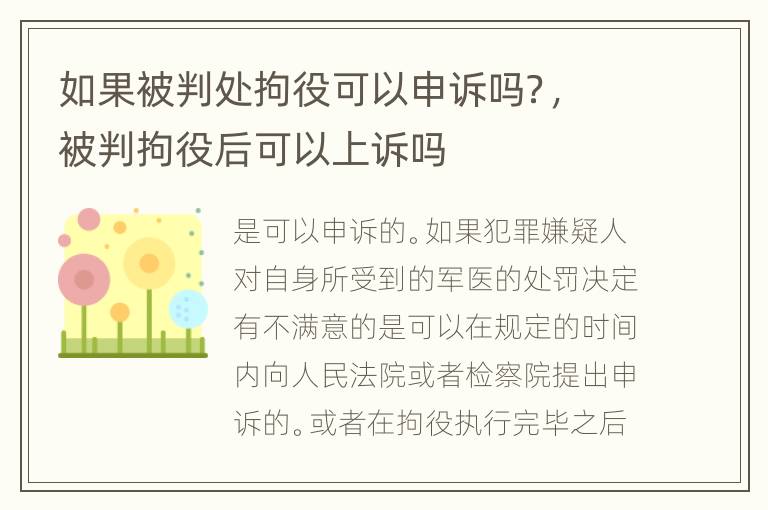 如果被判处拘役可以申诉吗？，被判拘役后可以上诉吗