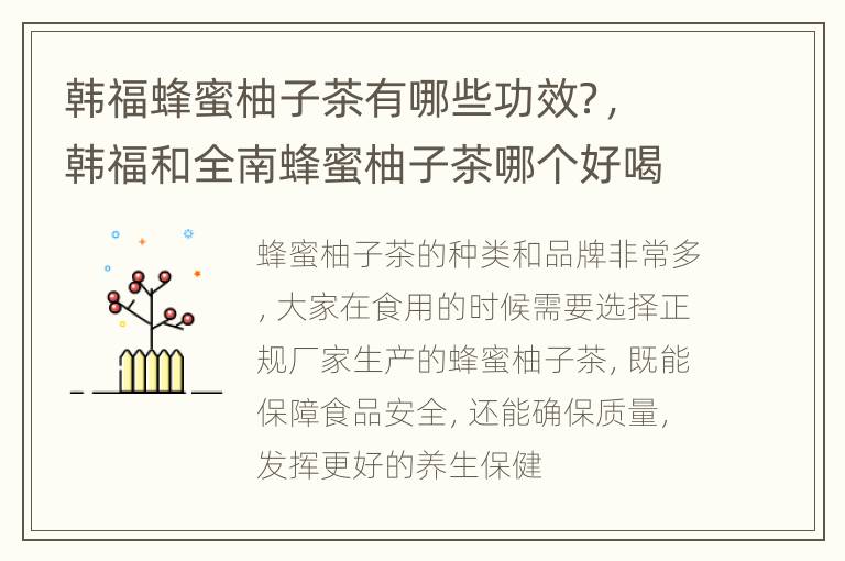 韩福蜂蜜柚子茶有哪些功效？，韩福和全南蜂蜜柚子茶哪个好喝