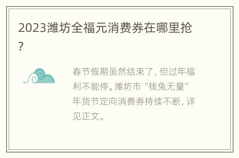 2023潍坊全福元消费券在哪里抢？