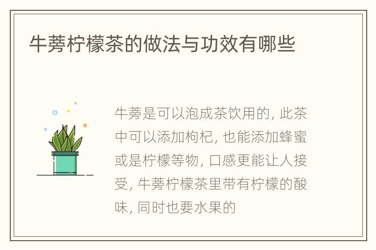 牛蒡柠檬茶的做法与功效有哪些