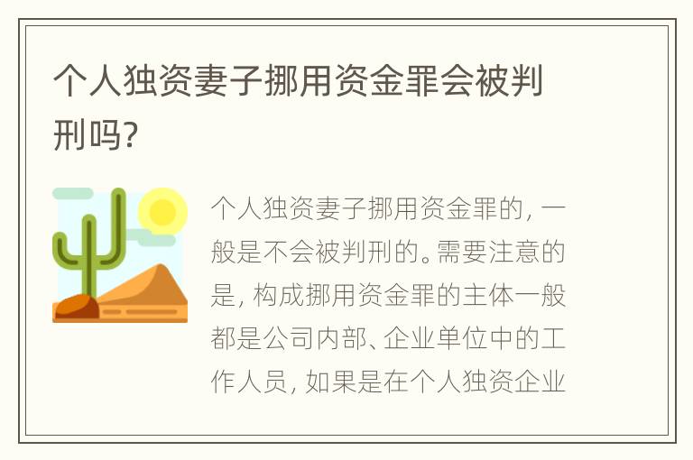 个人独资妻子挪用资金罪会被判刑吗？