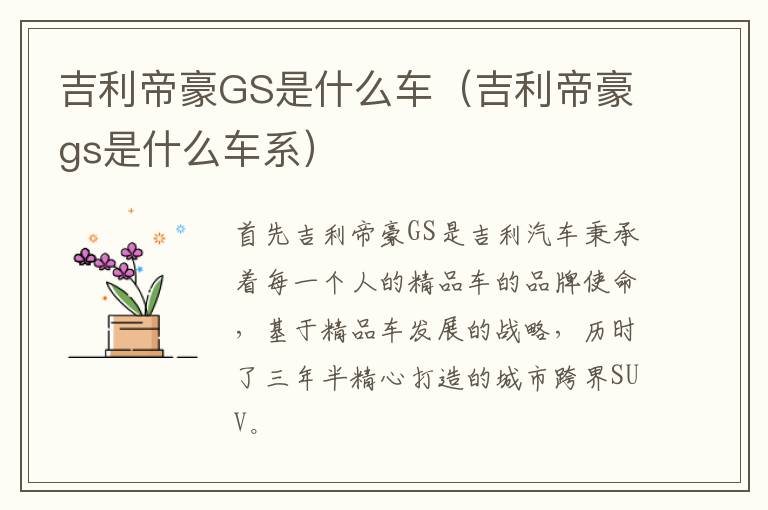 吉利帝豪GS是什么车（吉利帝豪gs是什么车系）