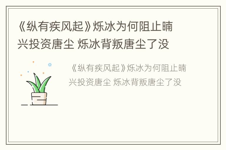 《纵有疾风起》烁冰为何阻止暔兴投资唐尘 烁冰背叛唐尘了没