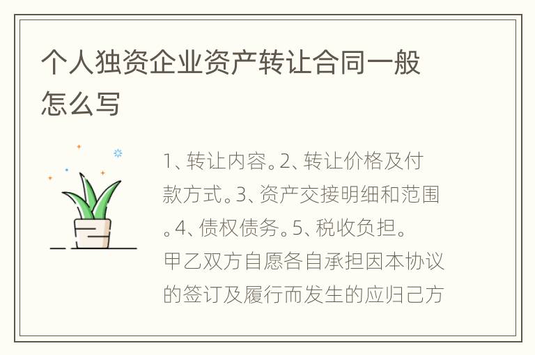 个人独资企业资产转让合同一般怎么写