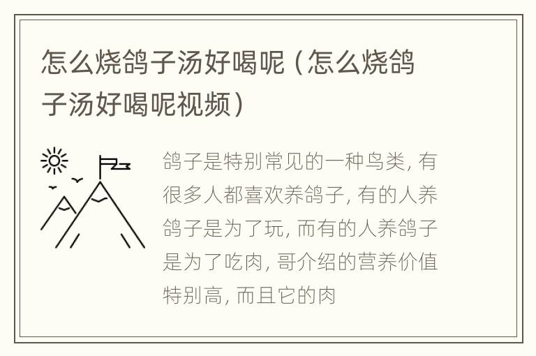 怎么烧鸽子汤好喝呢（怎么烧鸽子汤好喝呢视频）