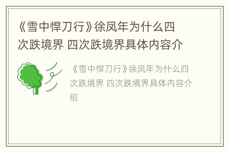 《雪中悍刀行》徐凤年为什么四次跌境界 四次跌境界具体内容介绍