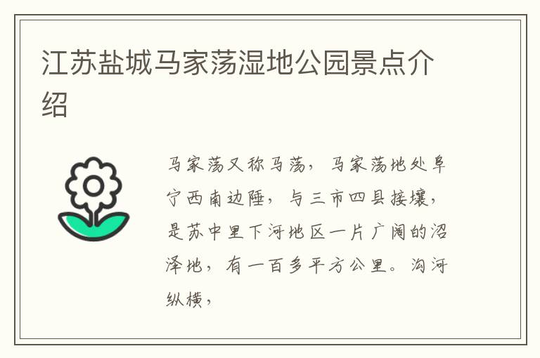 江苏盐城马家荡湿地公园景点介绍