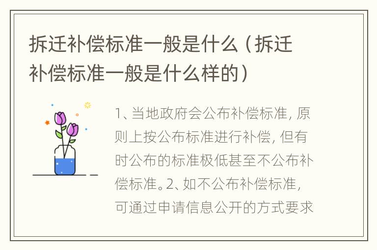 拆迁补偿标准一般是什么（拆迁补偿标准一般是什么样的）