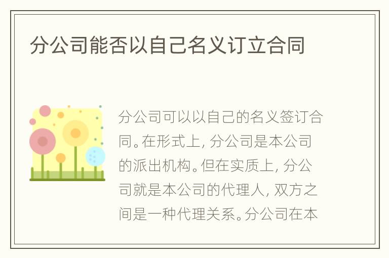 分公司能否以自己名义订立合同
