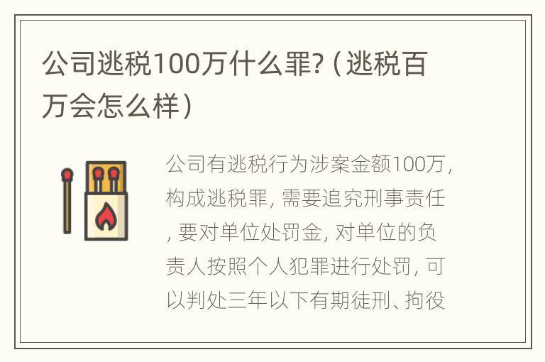 公司逃税100万什么罪?（逃税百万会怎么样）