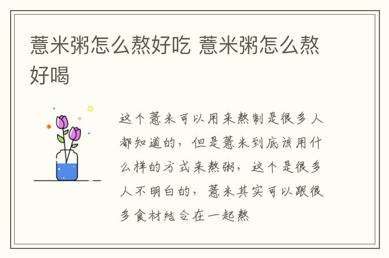 薏米粥怎么熬好吃 薏米粥怎么熬好喝