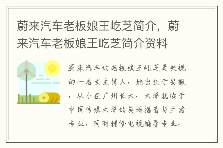蔚来汽车老板娘王屹芝简介，蔚来汽车老板娘王屹芝简介资料