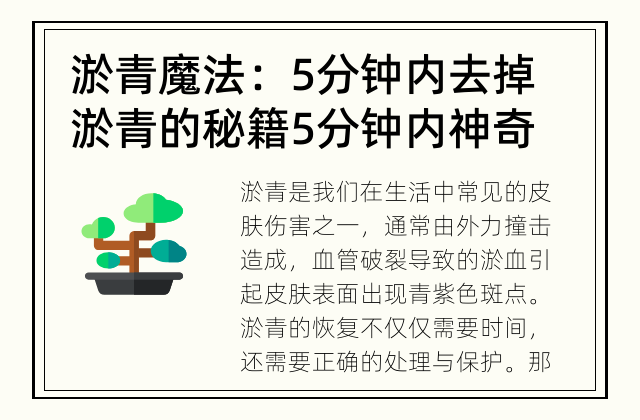 淤青魔法：5分钟内去掉淤青的秘籍 5分钟内神奇消除淤青！你想知道的秘密都在这里！