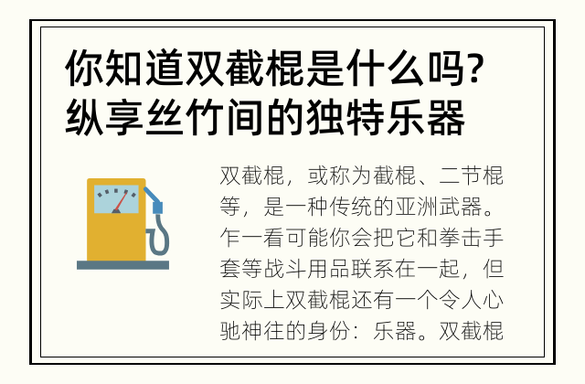 你知道双截棍是什么吗? 纵享丝竹间的独特乐器