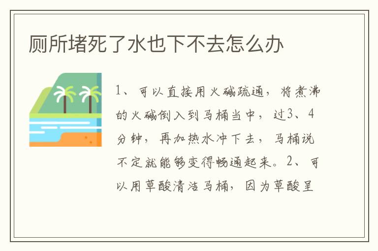 厕所堵死了水也下不去怎么办