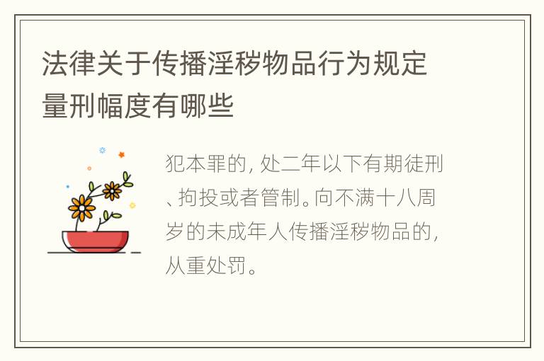 法律关于传播淫秽物品行为规定量刑幅度有哪些