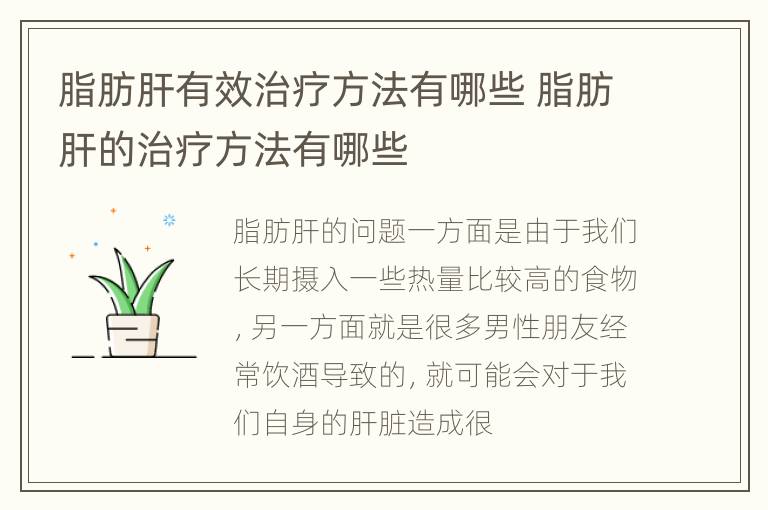 脂肪肝有效治疗方法有哪些 脂肪肝的治疗方法有哪些