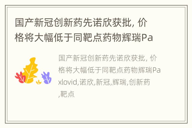 国产新冠创新药先诺欣获批，价格将大幅低于同靶点药物辉瑞Paxlovid