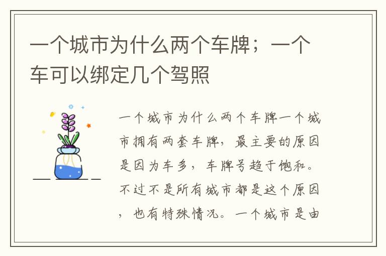 一个城市为什么两个车牌；一个车可以绑定几个驾照