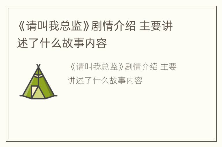 《请叫我总监》剧情介绍 主要讲述了什么故事内容