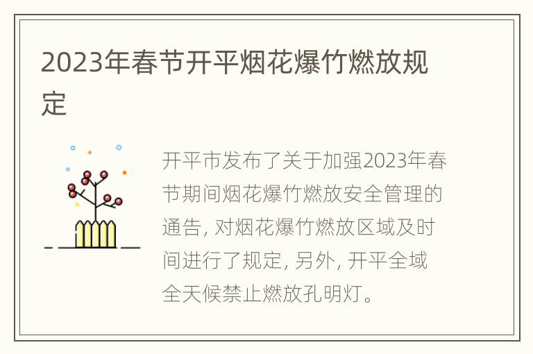 2023年春节开平烟花爆竹燃放规定