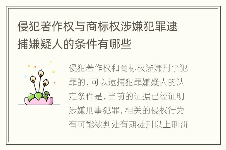 侵犯著作权与商标权涉嫌犯罪逮捕嫌疑人的条件有哪些