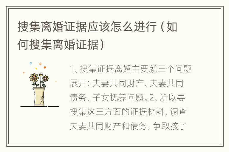 搜集离婚证据应该怎么进行（如何搜集离婚证据）