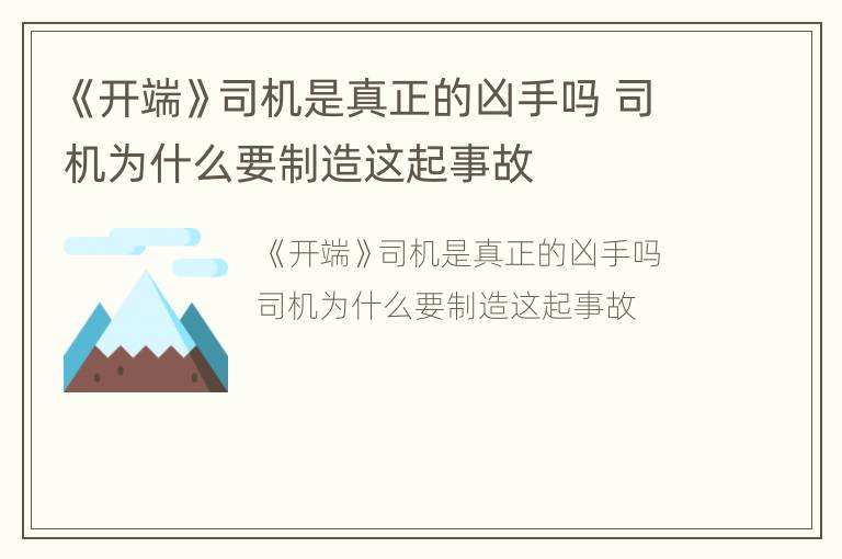 《开端》司机是真正的凶手吗 司机为什么要制造这起事故