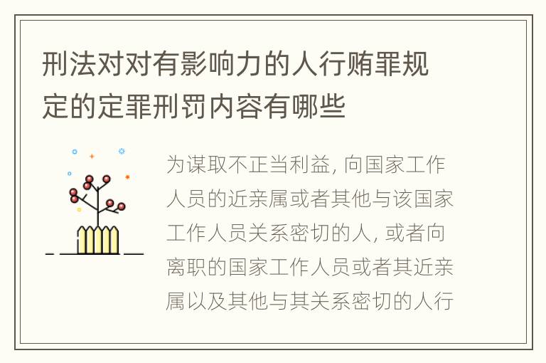 刑法对对有影响力的人行贿罪规定的定罪刑罚内容有哪些