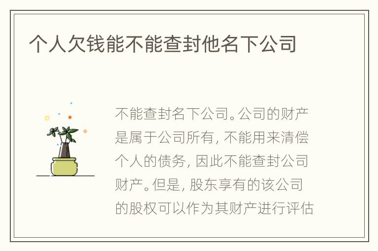 个人欠钱能不能查封他名下公司