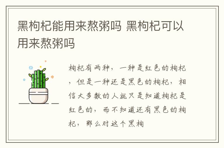 黑枸杞能用来熬粥吗 黑枸杞可以用来熬粥吗